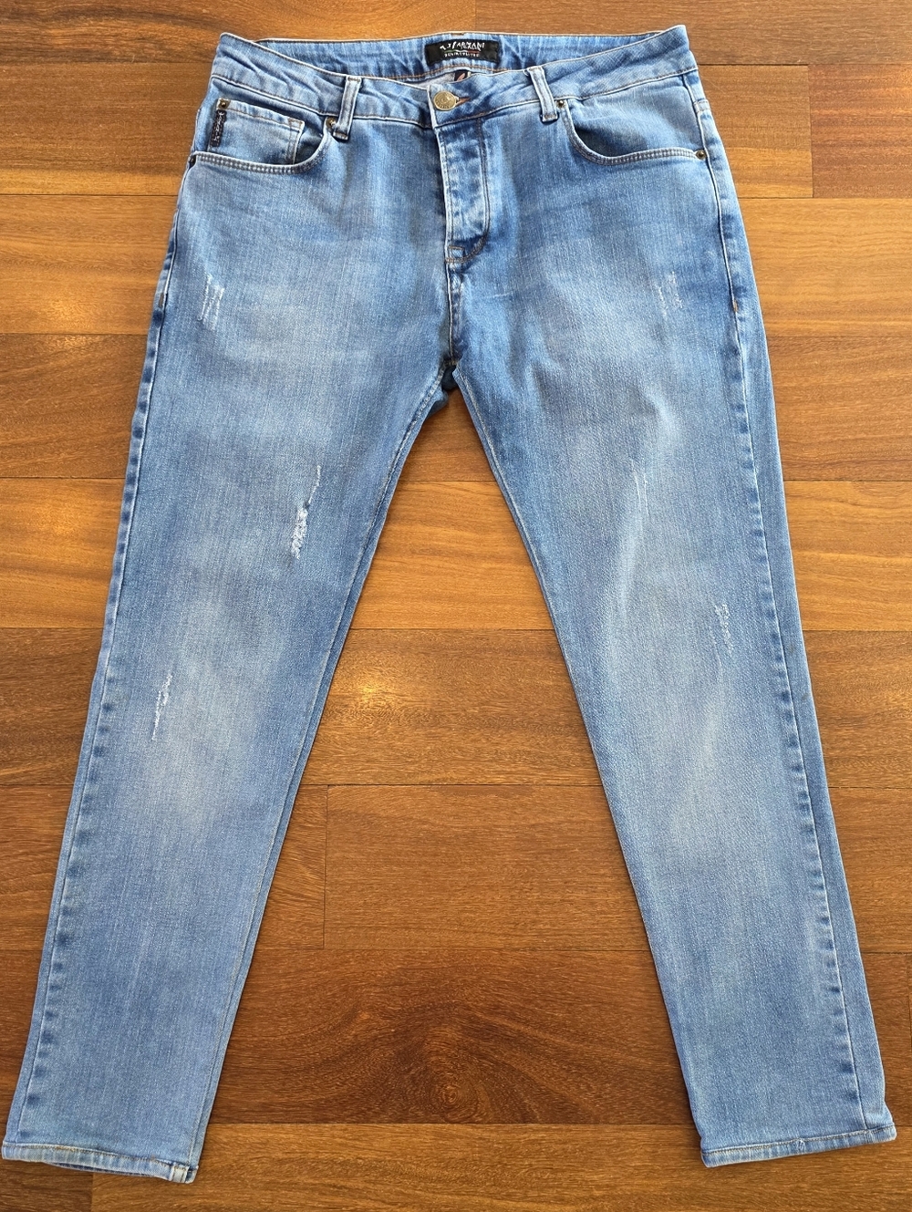 Armani Jeans AJ Denim Culture 36x34 Fits 30x28 Distressed Slim Fit Blue Jeans